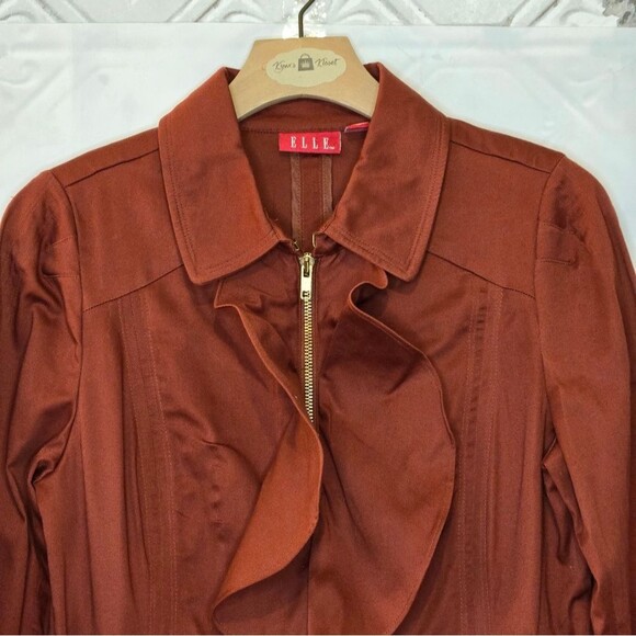 Elle Utility Blazer in Red Rust Color Cotton Blend Zip Closure w/Belt Size Small - Picture 8 of 13